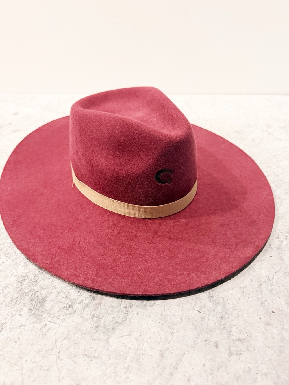 Charlie 1 Horse Highway Hat Burgundy Red Wool Felt Size Small